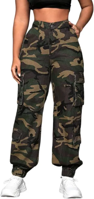 Women's Hiking Cargo Jogger Camo Pants with Pockets High Waisted Slim Casual Outdoor Tapered Combat Works Pants