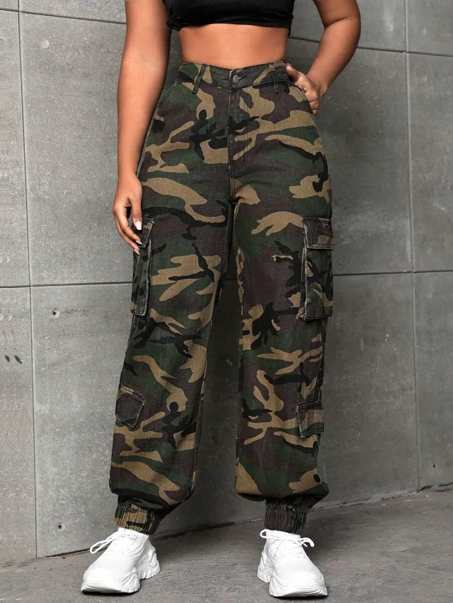 Women's Hiking Cargo Jogger Camo Pants with Pockets High Waisted Slim Casual Outdoor Tapered Combat Works Pants