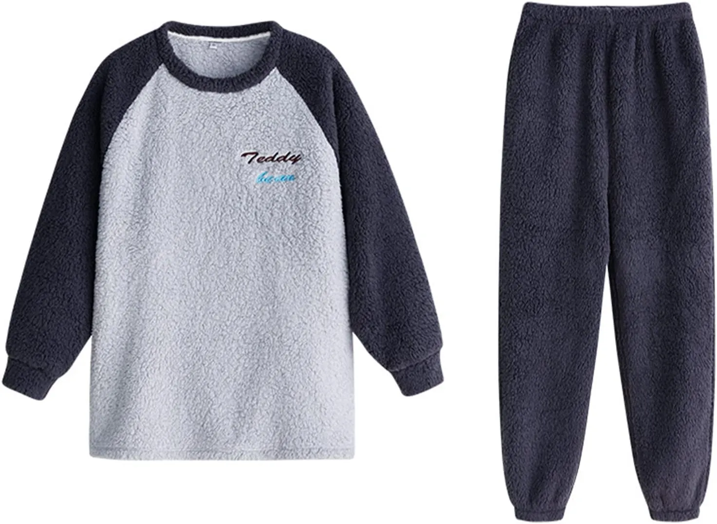 Womens Long Sleeve Velvet Pajama Sets Winter Warm Tops and Pants with Pocket Pjs Lounge Set Soft Loungewear Sleepwear