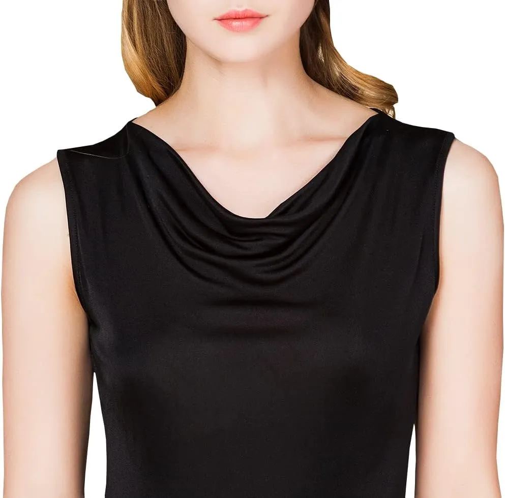 Womens Mulberry Silk Tank Top/Sleeveless Cowl Neck Pure Silk Blouse Tops|Summer Real Silk Tank T-Shirt