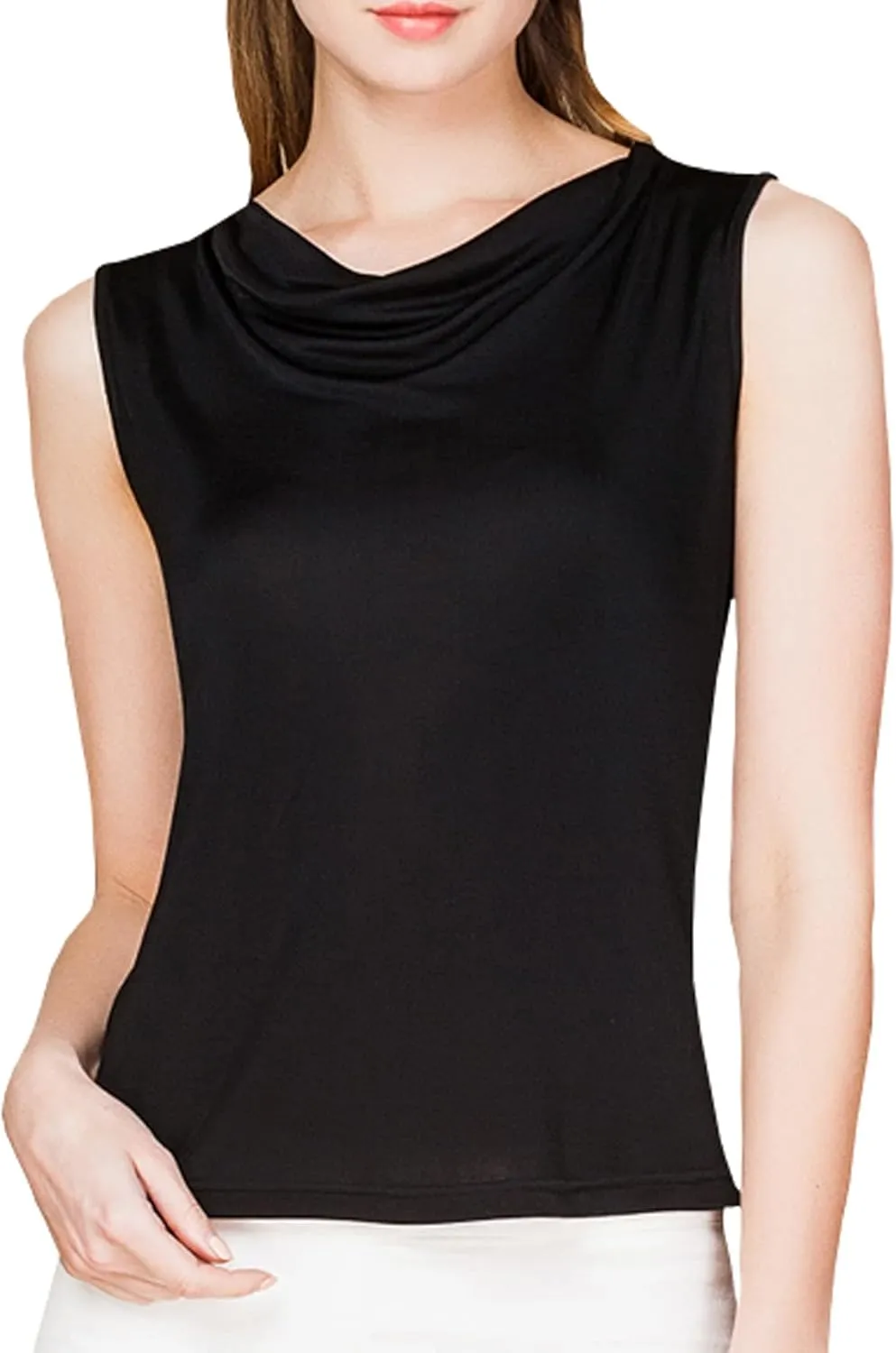 Womens Mulberry Silk Tank Top/Sleeveless Cowl Neck Pure Silk Blouse Tops|Summer Real Silk Tank T-Shirt