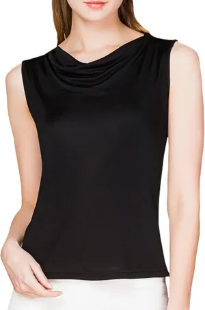Womens Mulberry Silk Tank Top/Sleeveless Cowl Neck Pure Silk Blouse Tops|Summer Real Silk Tank T-Shirt
