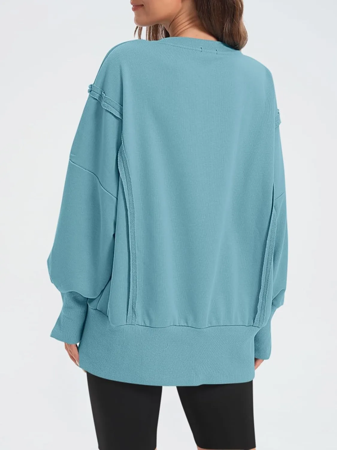Women's Oversized Sweatshirt Crewneck Long Sleeve Side Slit Casual Loose Slouchy Pullover Top