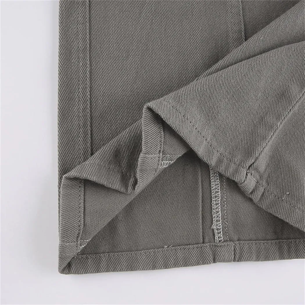 Women's Pockets Jeans Loose Mid-Waisted Cargo Pants Casual Wide Leg Trousers Pants