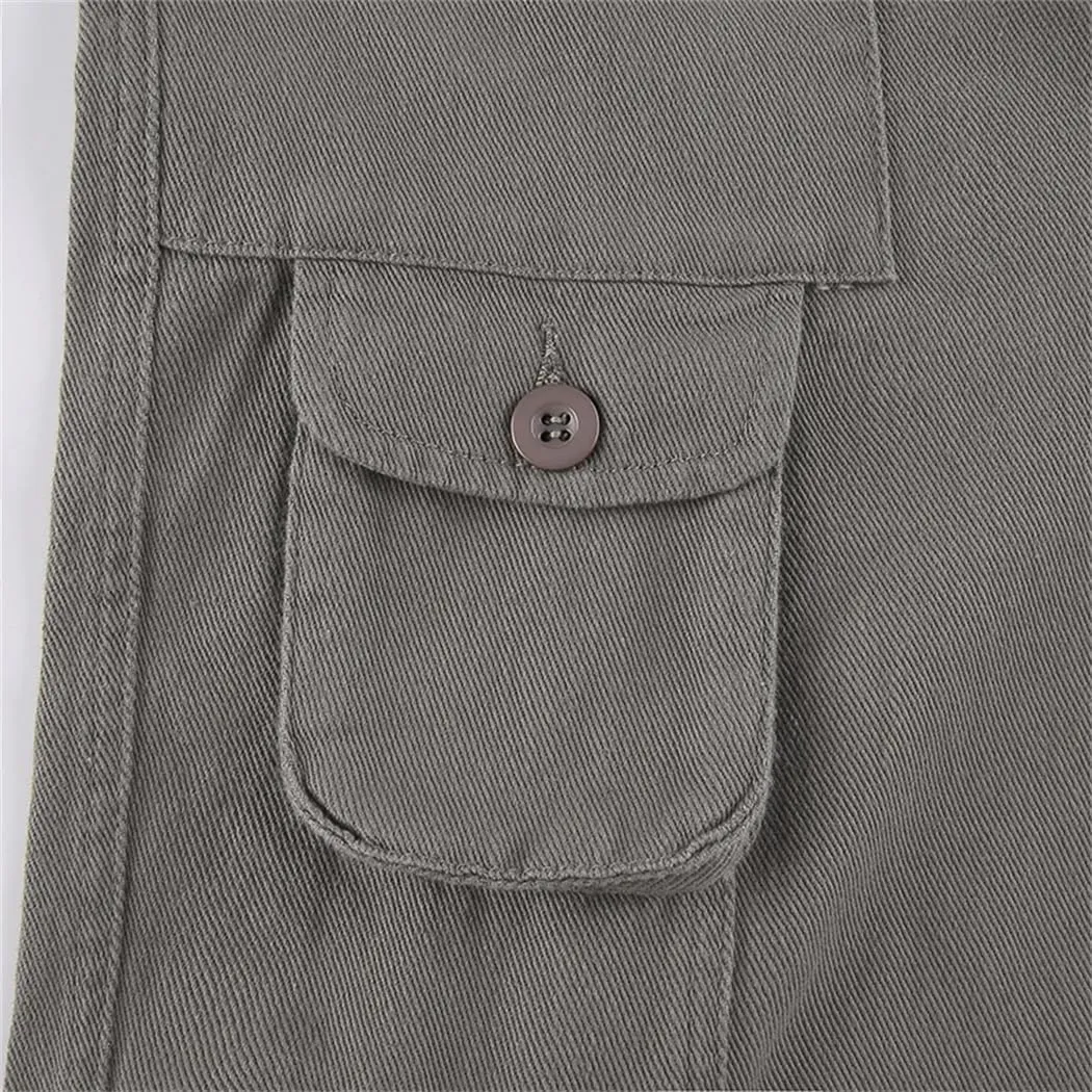 Women's Pockets Jeans Loose Mid-Waisted Cargo Pants Casual Wide Leg Trousers Pants
