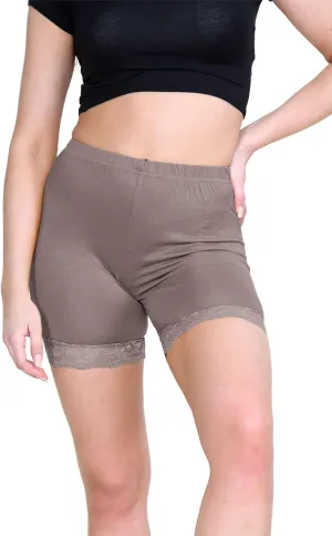 Womens Scallop Lace Trim Plain Gym Bike Tights Viscose Cycling Shorts Hot Pants