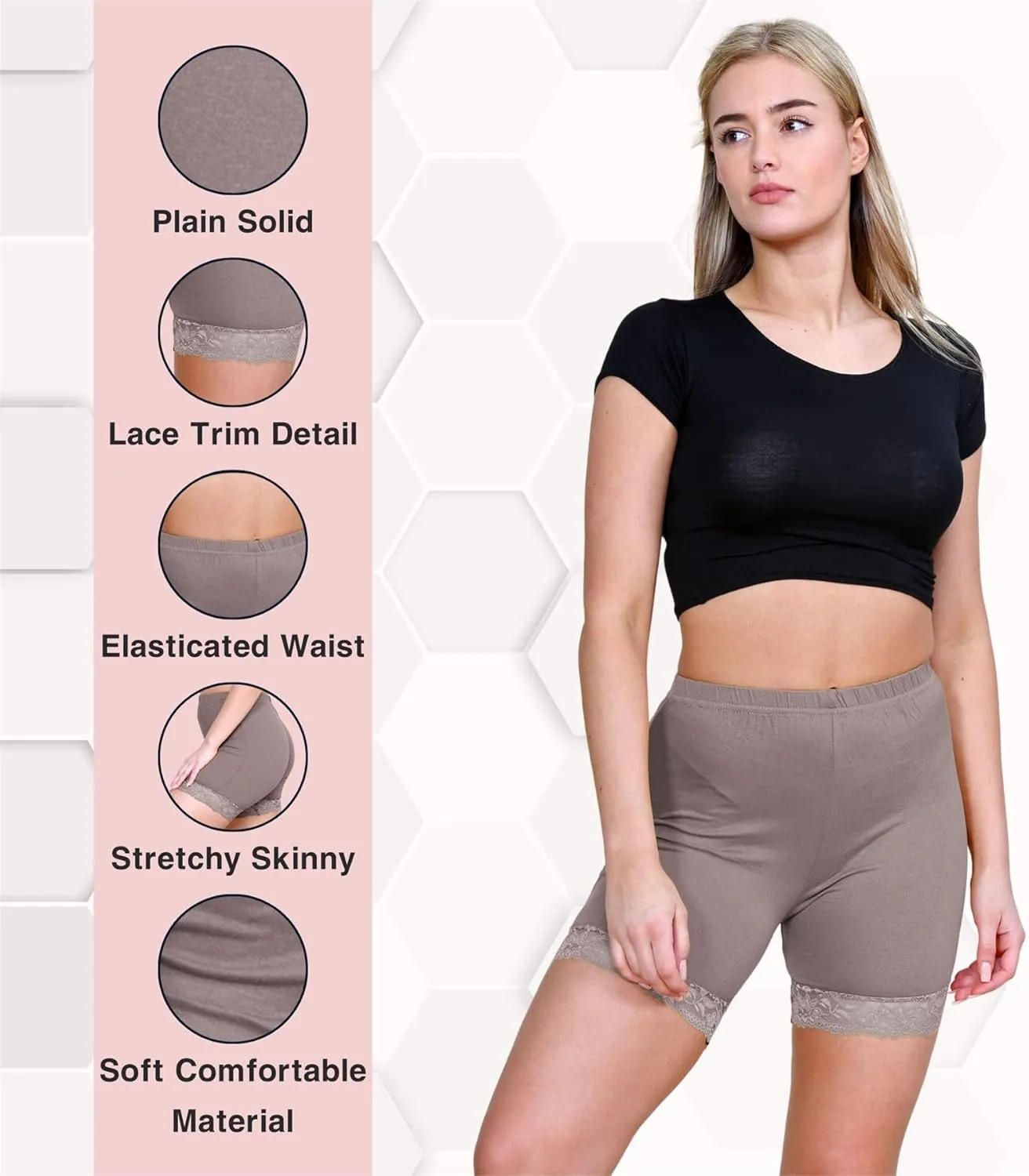 Womens Scallop Lace Trim Plain Gym Bike Tights Viscose Cycling Shorts Hot Pants