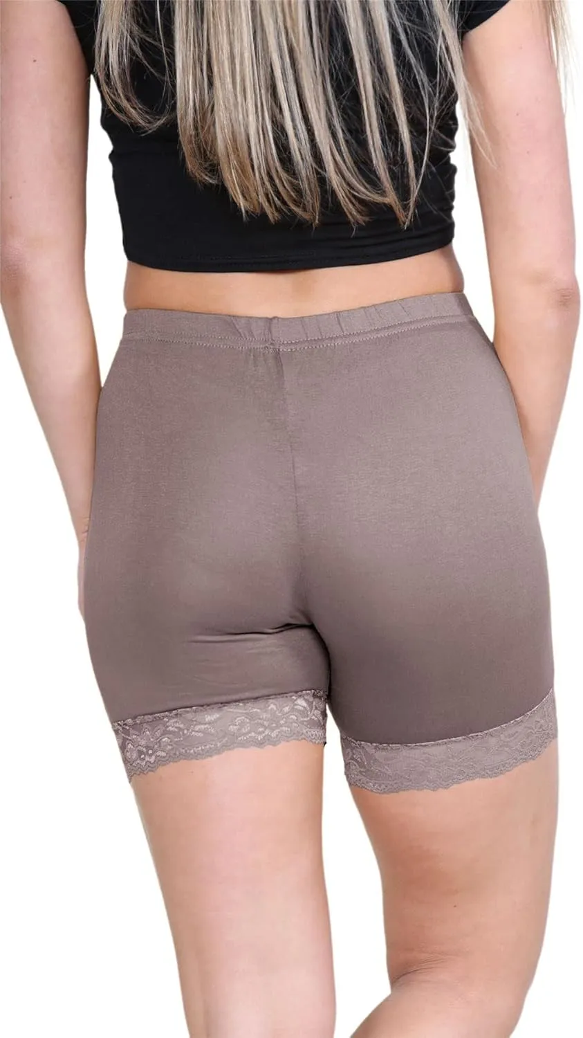 Womens Scallop Lace Trim Plain Gym Bike Tights Viscose Cycling Shorts Hot Pants