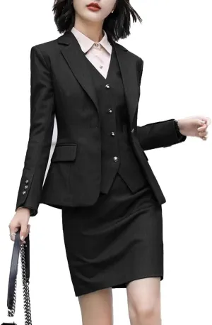 Women's Skirt Suit 3 Piece Striped Suit Lady Petite Business Formal Suit Set Jacket Vest Skirt