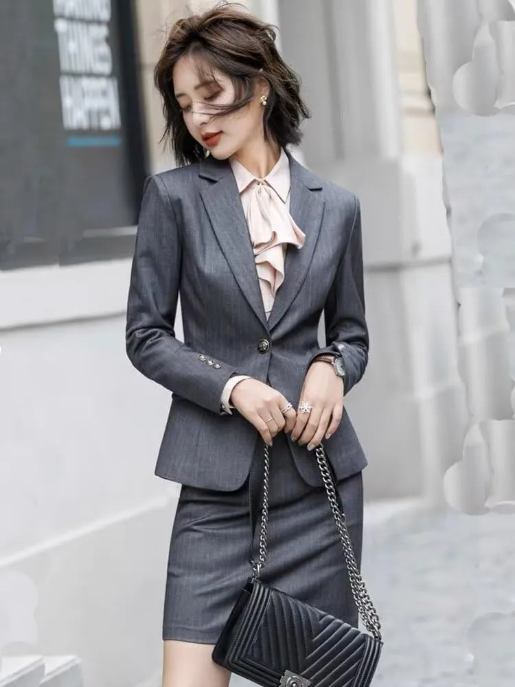 Women's Skirt Suit 3 Piece Striped Suit Lady Petite Business Formal Suit Set Jacket Vest Skirt