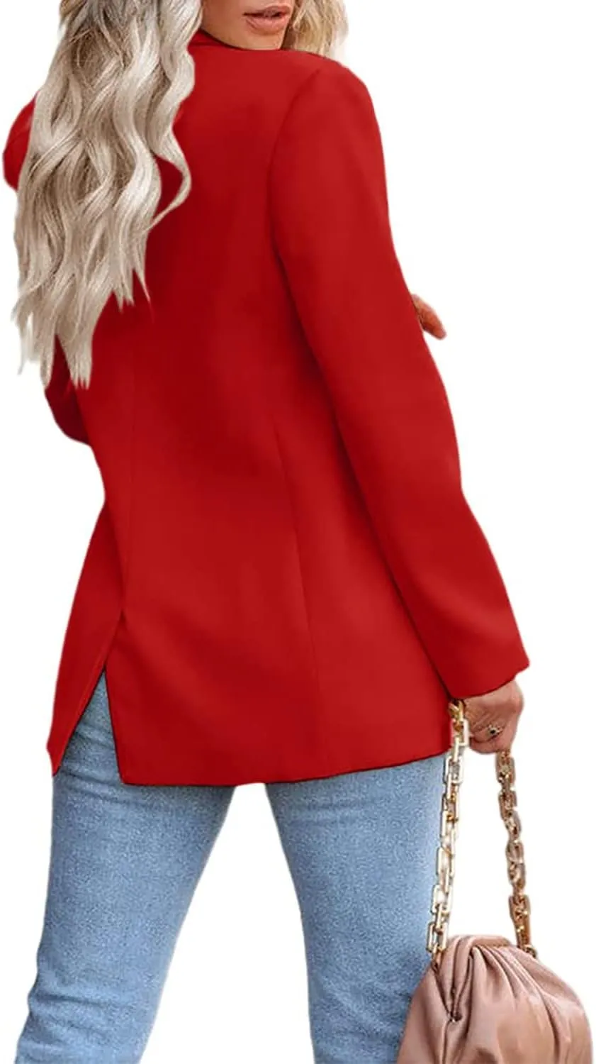 Women's Solid Color Casual Long Sleeve Lapel Button Blazer Jacket for Business Lady