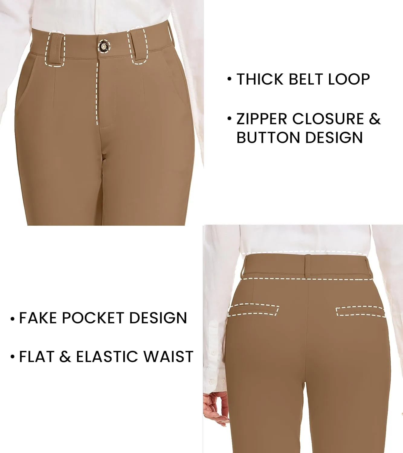 Women's Stretch Business Straight Leg Dress Pants with Pockets Wear to Work Casual Suitpants