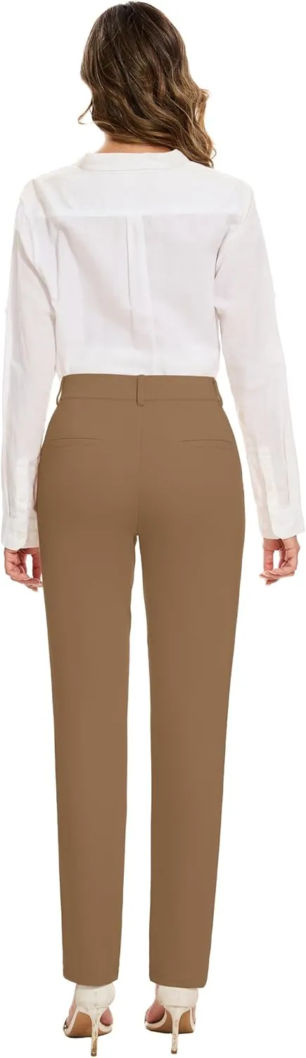 Women's Stretch Business Straight Leg Dress Pants with Pockets Wear to Work Casual Suitpants