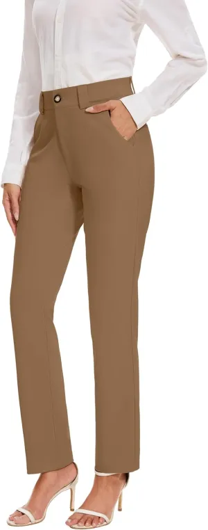Women's Stretch Business Straight Leg Dress Pants with Pockets Wear to Work Casual Suitpants