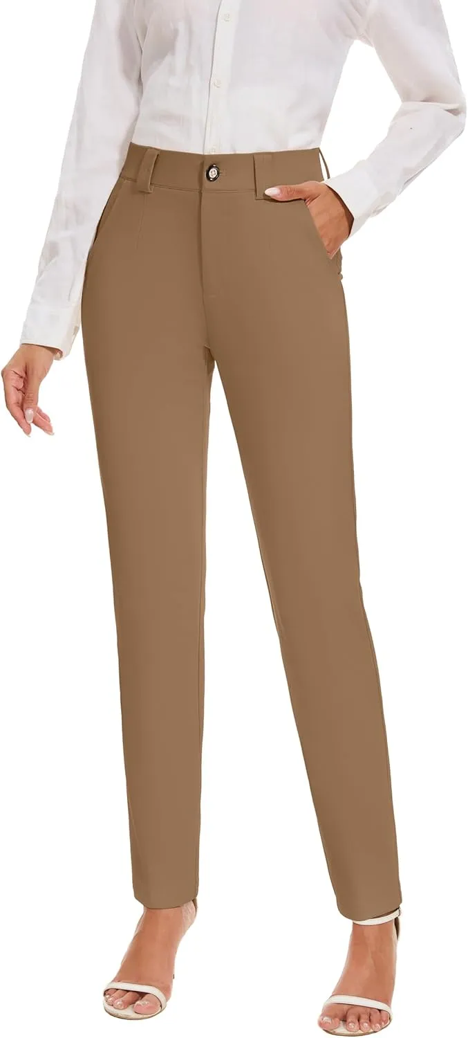 Women's Stretch Business Straight Leg Dress Pants with Pockets Wear to Work Casual Suitpants