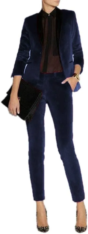 Women's Velvet Pant Suits Set Ladies Business Office Tuxedos Formal Work Wear
