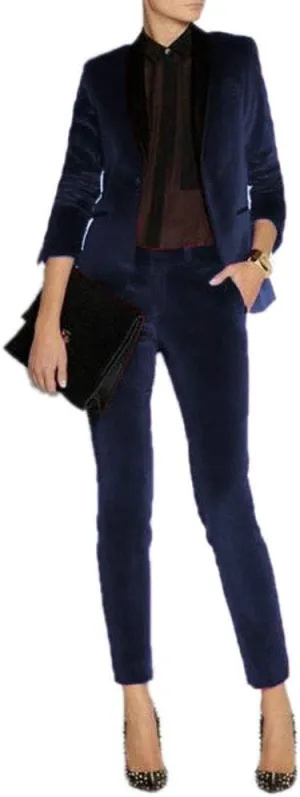 Women's Velvet Pant Suits Set Ladies Business Office Tuxedos Formal Work Wear