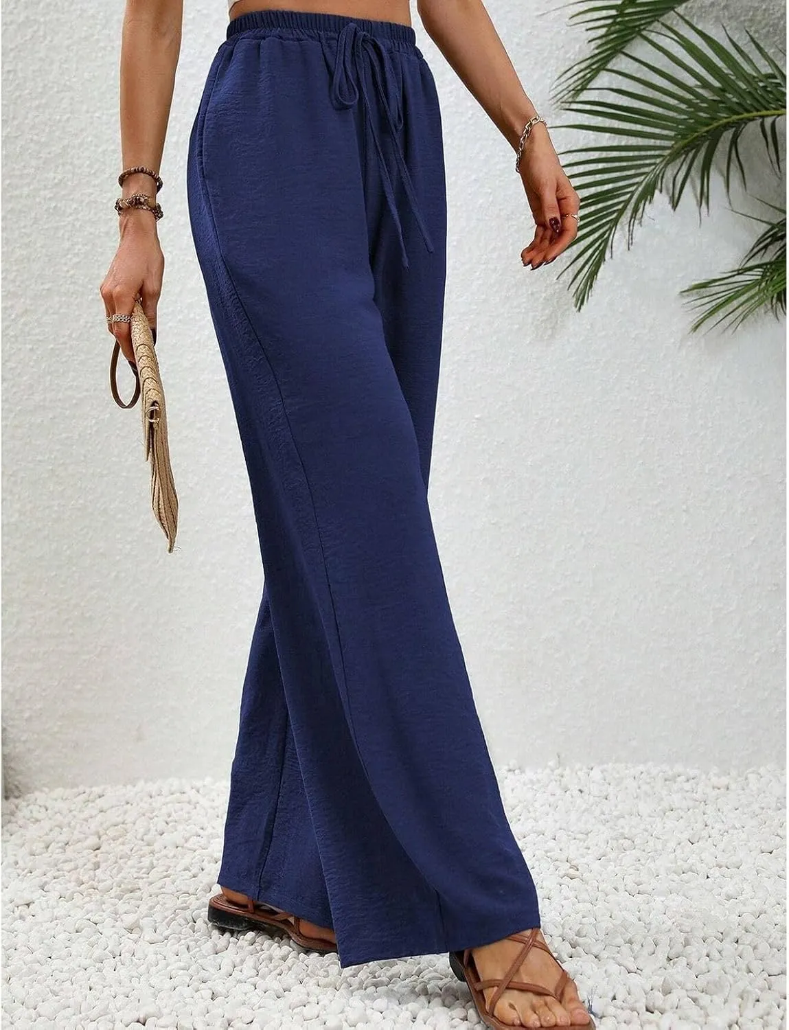 Women's Wide Leg Pants Lounge Casual Trousers Long Casual Elastic Waist High Waisted Fall Palazzo Pants