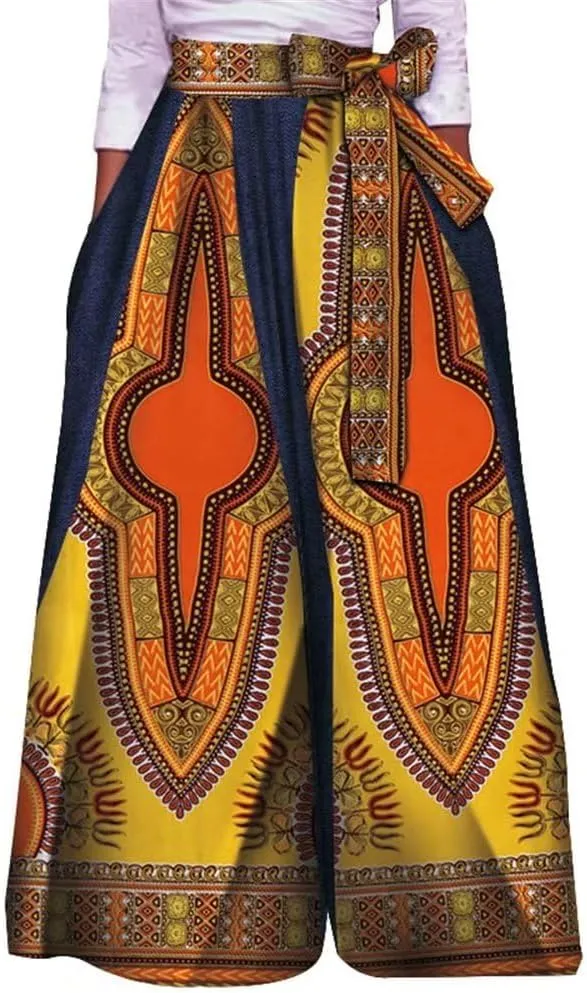 XIAOHUAGUA Women's High Waist Loose Long Pants African Dashiki Print Wide Leg Trousers Pant Plus Sizes