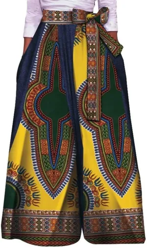 XIAOHUAGUA Women's High Waist Loose Long Pants African Dashiki Print Wide Leg Trousers Pant Plus Sizes