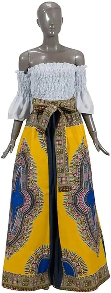 XIAOHUAGUA Women's High Waist Loose Long Pants African Dashiki Print Wide Leg Trousers Pant Plus Sizes