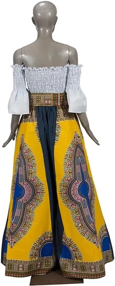 XIAOHUAGUA Women's High Waist Loose Long Pants African Dashiki Print Wide Leg Trousers Pant Plus Sizes