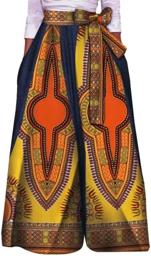 XIAOHUAGUA Women's High Waist Loose Long Pants African Dashiki Print Wide Leg Trousers Pant Plus Sizes