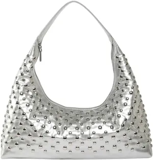 Y2k 90s Studded Hobo Bags Women Punk PU Leather Underarm Crescent Crossbody Purse Trendy Satchels Shoulder Tote Handbag