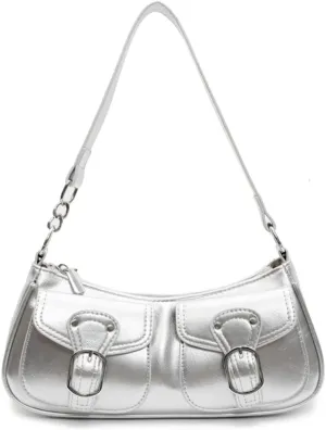 Y2k Hobo Bags Women 90s PU Leather Red Underarm Crescent Shoulder Bag Trendy Punk Crossbody Purse Slouchy Tote Handbag