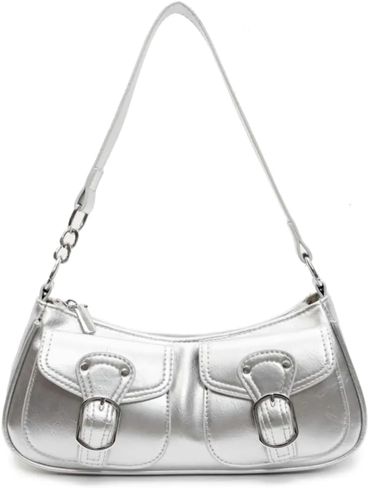 Y2k Hobo Bags Women 90s PU Leather Red Underarm Crescent Shoulder Bag Trendy Punk Crossbody Purse Slouchy Tote Handbag
