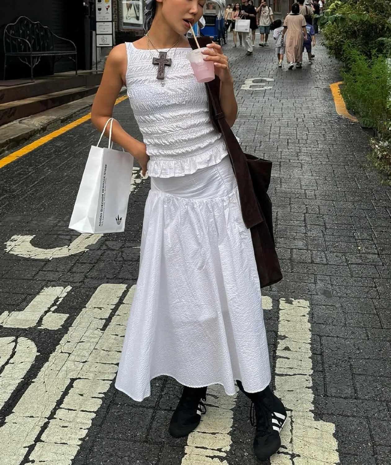 Y2k Maxi Skirt Set for Women Sleeveless Shirred Tank Top A-line Long Pleated Skirt Summer Beach Dress 2 PCS Outfit