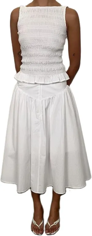 Y2k Maxi Skirt Set for Women Sleeveless Shirred Tank Top A-line Long Pleated Skirt Summer Beach Dress 2 PCS Outfit