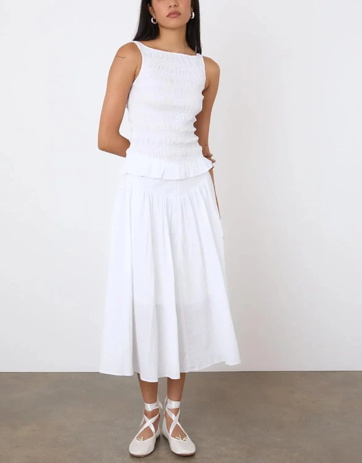 Y2k Maxi Skirt Set for Women Sleeveless Shirred Tank Top A-line Long Pleated Skirt Summer Beach Dress 2 PCS Outfit