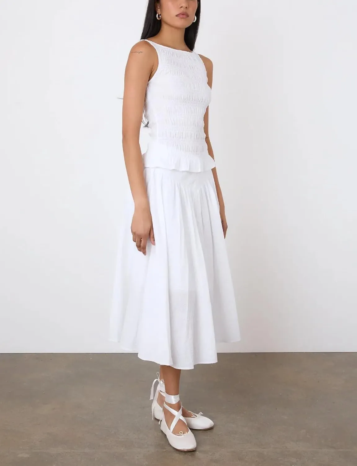 Y2k Maxi Skirt Set for Women Sleeveless Shirred Tank Top A-line Long Pleated Skirt Summer Beach Dress 2 PCS Outfit