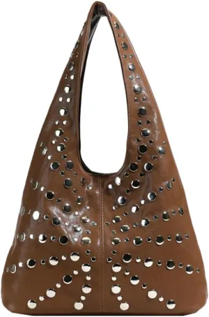 Y2k Studded Crescent Crossbody Purse Women 90s PU Leather Hobo Bags Trendy Shoulder Satchels Punk Underarm Tote Handbag