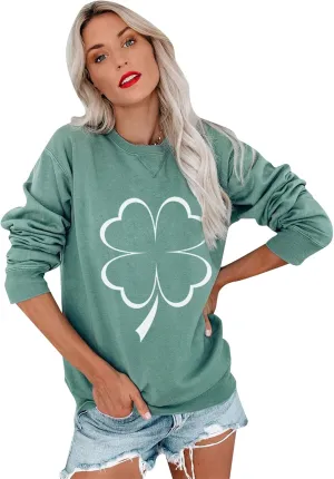 YMING Women's St. Patricks Day Loose Fit Sweatshirt Irish Clover Print Long Sleeve Pullover Shamrock Round Neck Shirt Tops