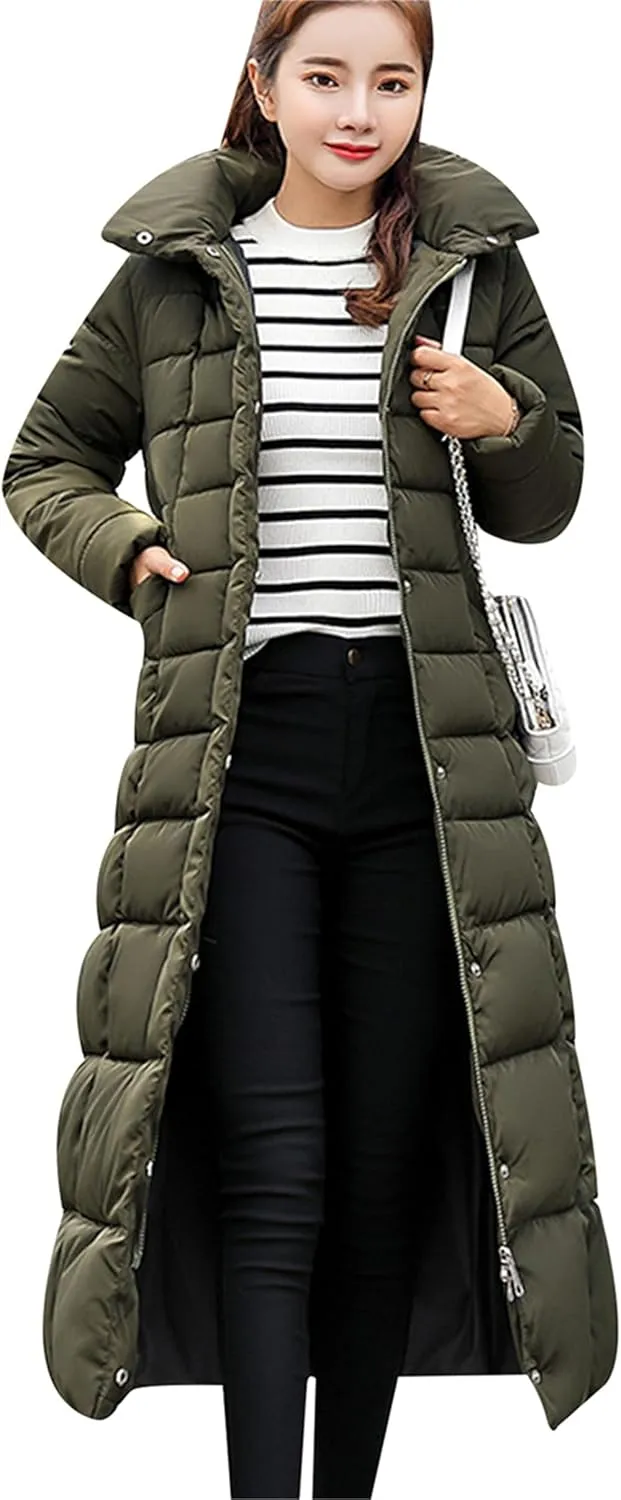 YMING Women's Winter Long Down Coat Pockets Maxi Down Parka Warm Puffer Jacket with Faux Fur Hood
