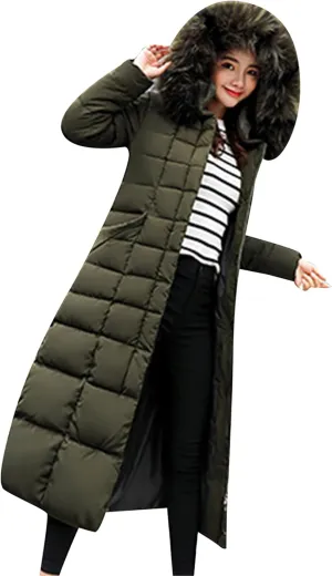 YMING Women's Winter Long Down Coat Pockets Maxi Down Parka Warm Puffer Jacket with Faux Fur Hood