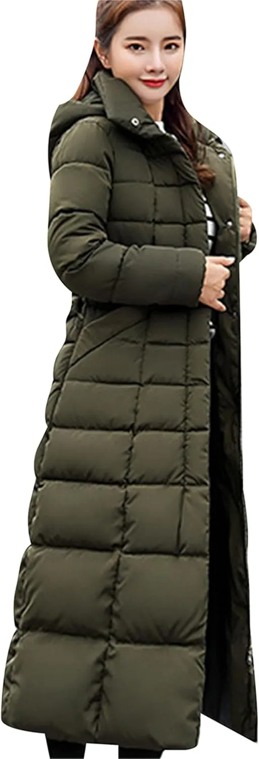 YMING Women's Winter Long Down Coat Pockets Maxi Down Parka Warm Puffer Jacket with Faux Fur Hood