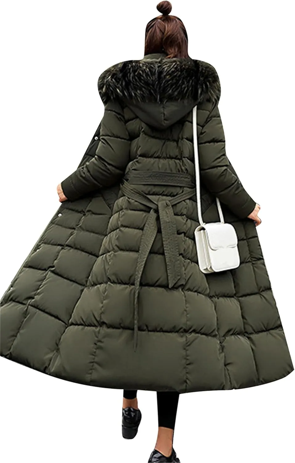 YMING Women's Winter Long Down Coat Pockets Maxi Down Parka Warm Puffer Jacket with Faux Fur Hood
