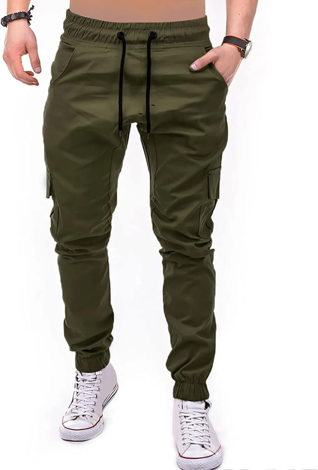 Ymosrh Khaki Cargo Pants for Men Jeans Solid Color Ripped Holes Frayed Gradient Washed Trousers Slim Fit Chinos