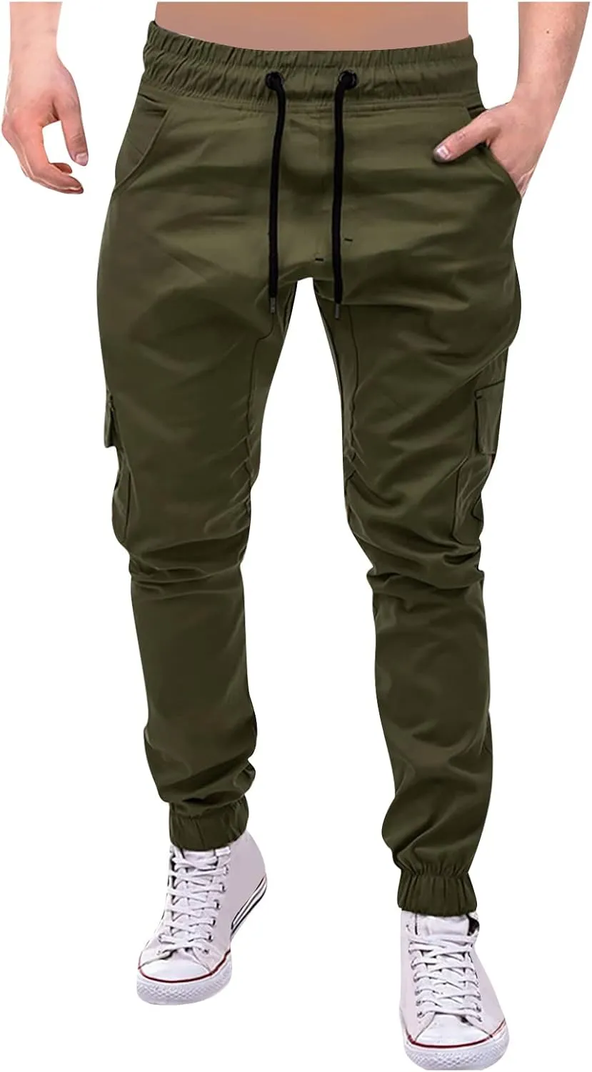 Ymosrh Khaki Cargo Pants for Men Jeans Solid Color Ripped Holes Frayed Gradient Washed Trousers Slim Fit Chinos