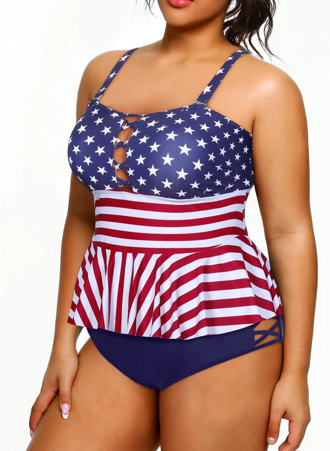 Yonique Plus Size Swimsuits for Women Tummy Control Two Piece Bathing Suits Peplum Tankini Tops High Waisted Swimwear
