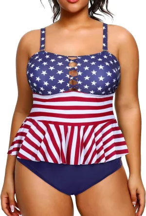 Yonique Plus Size Swimsuits for Women Tummy Control Two Piece Bathing Suits Peplum Tankini Tops High Waisted Swimwear