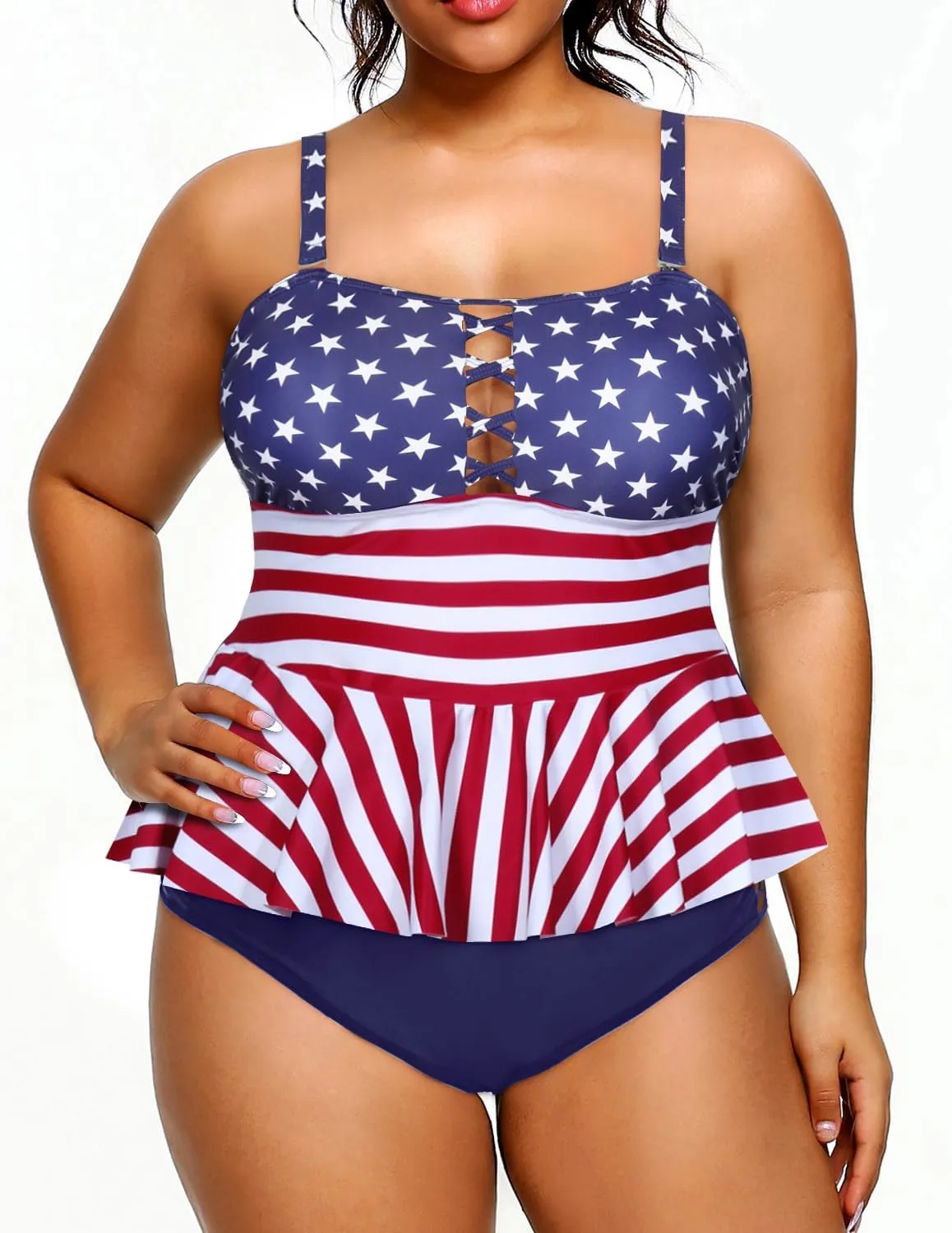Yonique Plus Size Swimsuits for Women Tummy Control Two Piece Bathing Suits Peplum Tankini Tops High Waisted Swimwear