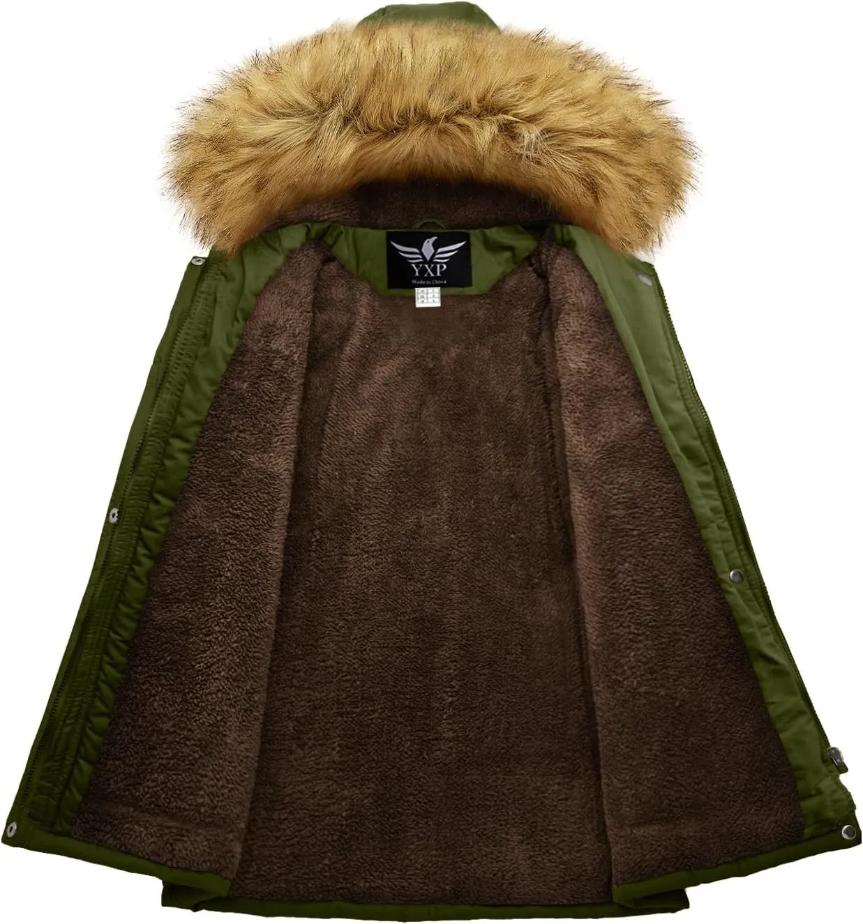 YXP Women's Winter Thicken Military Parka Jacket Warm Fleece Cotton Coat with Fur Hood