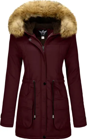 YXP Women's Winter Thicken Military Parka Jacket Warm Fleece Cotton Coat with Fur Hood