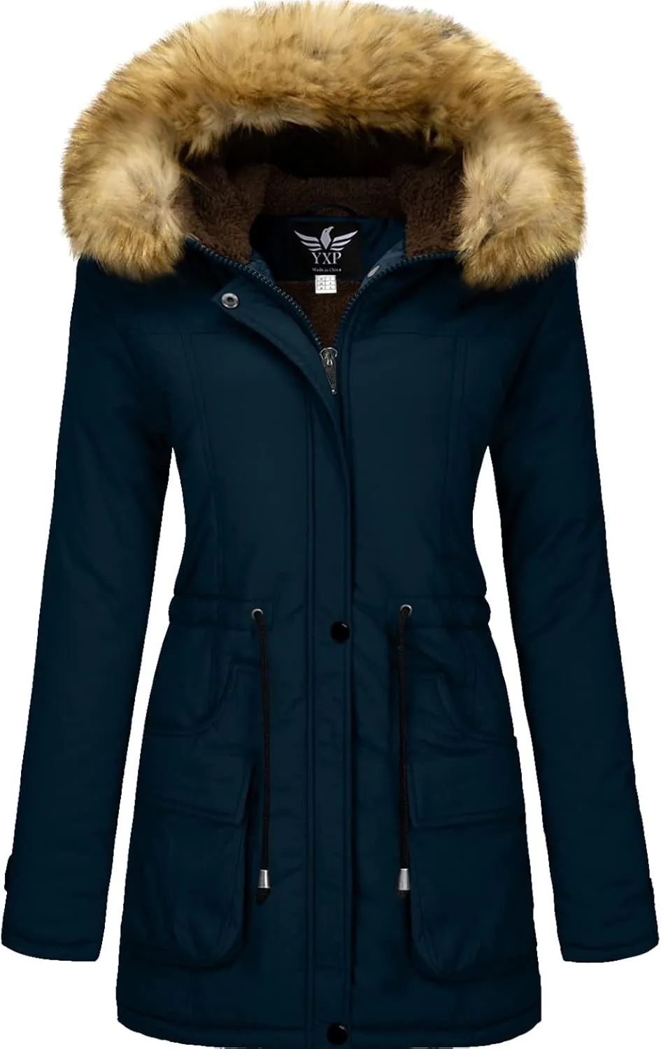 YXP Women's Winter Thicken Military Parka Jacket Warm Fleece Cotton Coat with Fur Hood