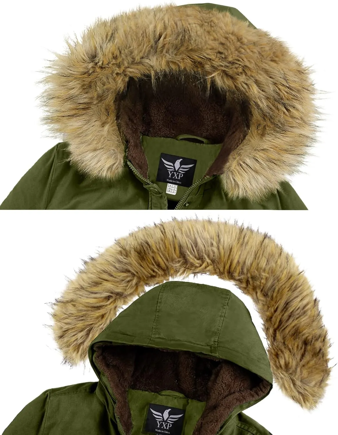 YXP Women's Winter Thicken Military Parka Jacket Warm Fleece Cotton Coat with Fur Hood