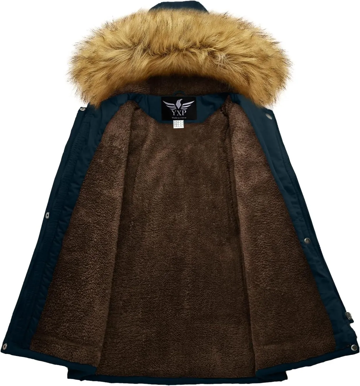 YXP Women's Winter Thicken Military Parka Jacket Warm Fleece Cotton Coat with Fur Hood